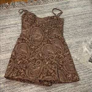 Amanda Uprichard Taylor Skort Brown Paisley Cami Romper Size Medium - NWOT